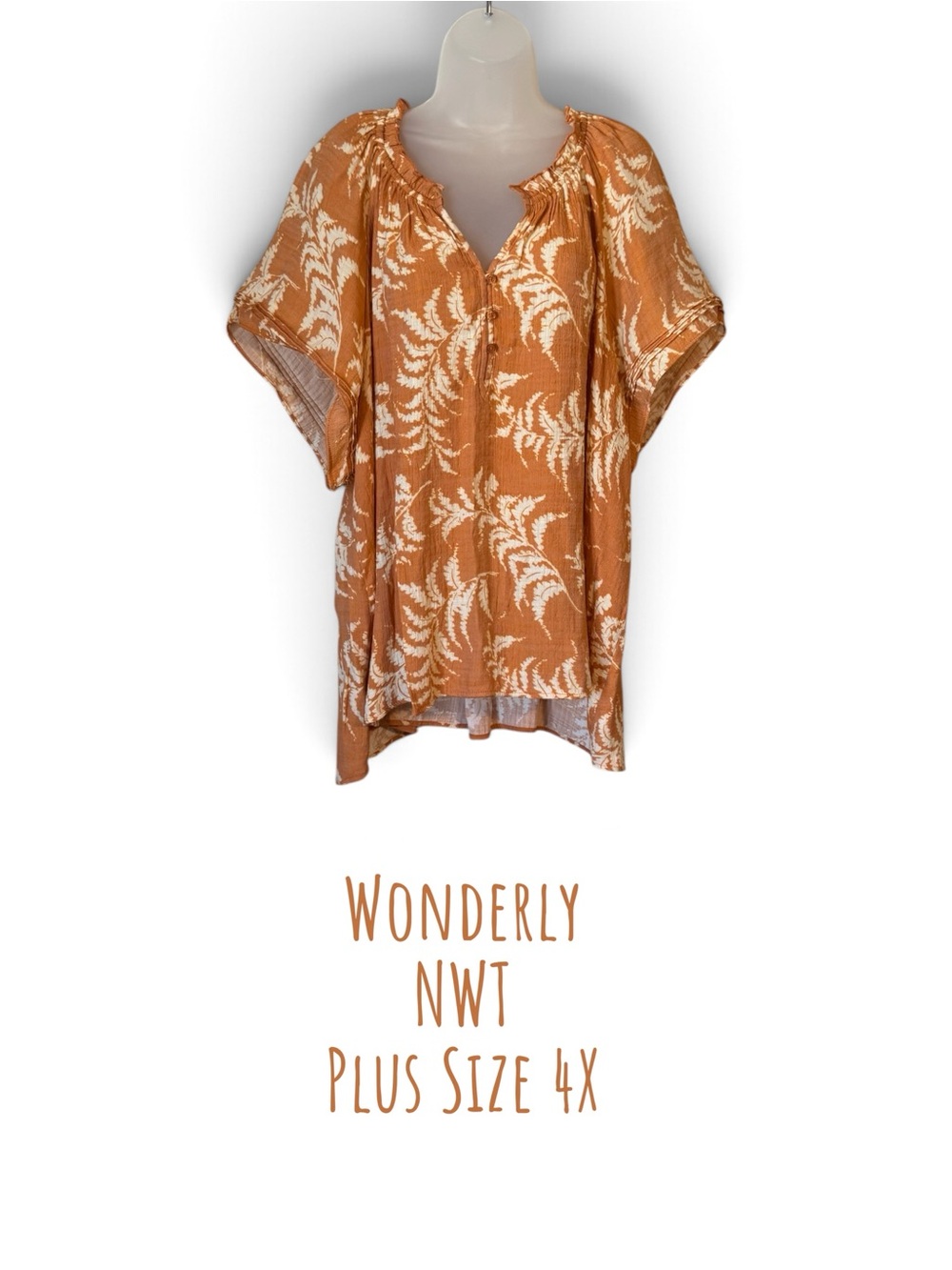 NWT  Wonderly Rust Orange Floral Peasant Top PLUS SIZE:  4X  #Z
